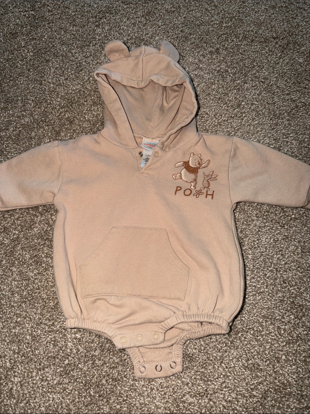 Disney Peach Hooded Winnie the Pooh One-Piece Bodysuit